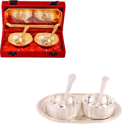 G S Museum Silver & Gold Plated 2 Mini Square Bowl with Spoon and Tray and Premium 2 Bowl Set with Oval Tray Bowl Spoon Tray Serving Set
G S Museum Silver & Gold Plated 2 Mini Square Bowl with Spoon and Tray and Premium 2 Bowl Set with Oval Tray Bowl Spoon Tray Serving Set