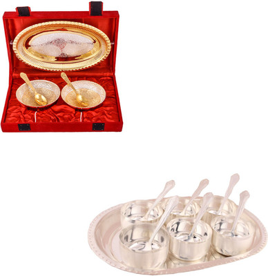 G S Museum Silver & Gold Plated 2 Heavy Flower Bowl with Spoon and Tray and Premium 6 Bowl Set with Oval Tray Bowl Spoon Tray Serving Set
G S Museum Silver & Gold Plated 2 Heavy Flower Bowl with Spoon and Tray and Premium 6 Bowl Set with Oval Tray Bowl Spoon Tray Serving Set