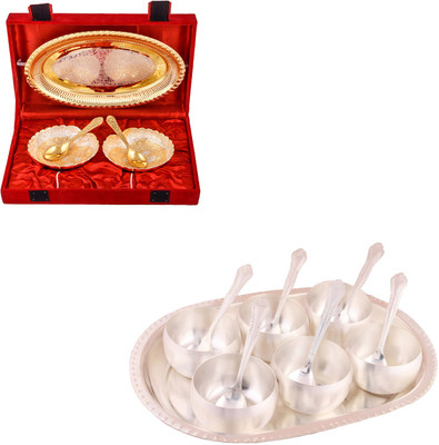 G S Museum Silver & Gold Plated 2 Heavy Dil Bowl with Spoon and Tray and 3.5" Met 6 Finish Bowl Set with Oval Tray Bowl Spoon Tray Serving Set
G S Museum Silver & Gold Plated 2 Heavy Dil Bowl with Spoon and Tray and 3.5" Met 6 Finish Bowl Set with Oval Tray Bowl Spoon Tray Serving Set