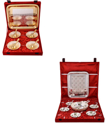 G S Museum Silver & Gold Plated 4 Heavy Flower Bowl with Spoon and Tray and Pudding Set Bowl Spoon Tray Serving Set(Pack of 24)
G S Museum Silver & Gold Plated 4 Heavy Flower Bowl with Spoon and Tray and Pudding Set Bowl Spoon Tray Serving Set(Pack of 24)