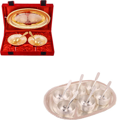 G S Museum Silver & Gold Plated 2 Heavy Dil Bowl with Spoon and Tray and 3" Met Finish 6 Bowl Set with Oval Tray Bowl Spoon Tray Serving Set
G S Museum Silver & Gold Plated 2 Heavy Dil Bowl with Spoon and Tray and 3" Met Finish 6 Bowl Set with Oval Tray Bowl Spoon Tray Serving Set