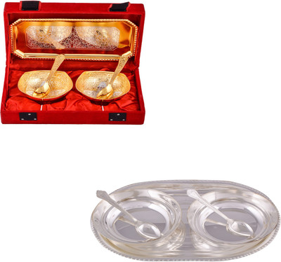 G S Museum Silver & Gold Plated 2 Mini Square Bowl with Spoon and Tray and 2 6" Bowl with Spoon and Tray Bowl Spoon Tray Serving Set
G S Museum Silver & Gold Plated 2 Mini Square Bowl with Spoon and Tray and 2 6" Bowl with Spoon and Tray Bowl Spoon Tray Serving Set