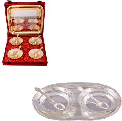 G S Museum Silver & Gold Plated 4 Heavy Flower Bowl with Spoon and Tray and 2 6" Bowl with Spoon and Tray Bowl Spoon Tray Serving Set(Pack of 14)
G S Museum Silver & Gold Plated 4 Heavy Flower Bowl with Spoon and Tray and 2 6" Bowl with Spoon and Tray Bowl Spoon Tray Serving Set(Pack of 14)