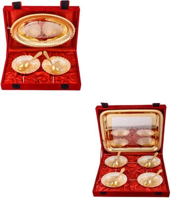 G S Museum Silver & Gold Plated 2 Heavy Dil Bowl with Spoon and Tray and Silver & Gold Plated 4 Heavy Flower Bowl with Spoon and Tray Bowl Spoon Tray Serving Set
G S Museum Silver & Gold Plated 2 Heavy Dil Bowl with Spoon and Tray and Silver & Gold Plated 4 Heavy Flower Bowl with Spoon and Tray Bowl Spoon Tray Serving Set