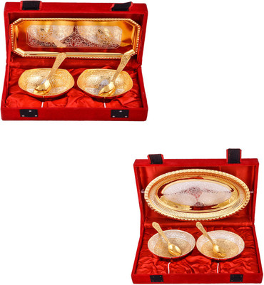 G S Museum Silver & Gold Plated 2 Mini Square Bowl with Spoon and Tray and Silver & Gold Plated 2 Heavy Flower Bowl with Spoon and Tray Bowl Spoon Tray Serving Set
G S Museum Silver & Gold Plated 2 Mini Square Bowl with Spoon and Tray and Silver & Gold Plated 2 Heavy Flower Bowl with Spoon and Tray Bowl Spoon Tray Serving Set
