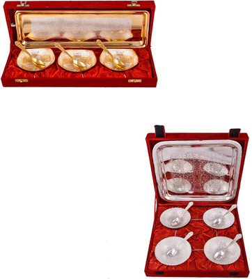 G S Museum Silver & Gold Plated 3 Heavy Square Bowl with Spoon and Tray and 4 Mor Bowl with Spoon and Tray Bowl Spoon Tray Serving Set(Pack of 16)
G S Museum Silver & Gold Plated 3 Heavy Square Bowl with Spoon and Tray and 4 Mor Bowl with Spoon and Tray Bowl Spoon Tray Serving Set(Pack of 16)