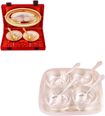 G S Museum Silver & Gold Plated 2 Heavy Flower Bowl with Spoon and Tray and 3.5" Met Finish 4 Bowl Set with Rectangle Tray Bowl Spoon Tray Serving Set
G S Museum Silver & Gold Plated 2 Heavy Flower Bowl with Spoon and Tray and 3.5" Met Finish 4 Bowl Set with Rectangle Tray Bowl Spoon Tray Serving Set