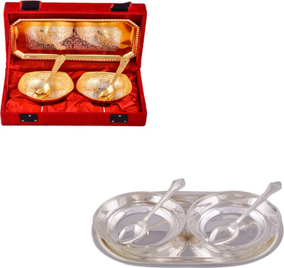 G S Museum Silver & Gold Plated 2 Mini Square Bowl with Spoon and Tray and 2 5" Bowl with Spoon and Tray Bowl Spoon Tray Serving Set
G S Museum Silver & Gold Plated 2 Mini Square Bowl with Spoon and Tray and 2 5" Bowl with Spoon and Tray Bowl Spoon Tray Serving Set