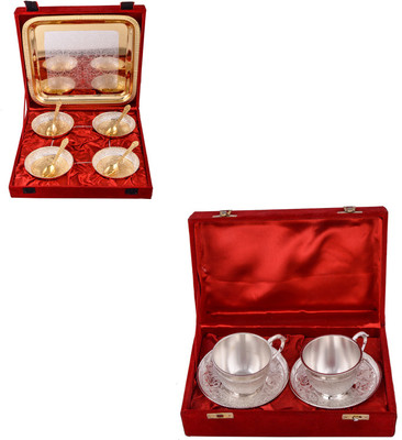 G S Museum Silver & Gold Plated 4 Heavy Flower Bowl with Spoon and Tray and 2 Cup Plate Set Bowl Spoon Tray Serving Set(Pack of 13)
G S Museum Silver & Gold Plated 4 Heavy Flower Bowl with Spoon and Tray and 2 Cup Plate Set Bowl Spoon Tray Serving Set(Pack of 13)