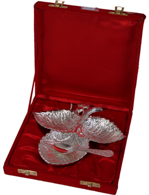 JT International German Silver Bowl Tray Serving Set(Pack of 2)
