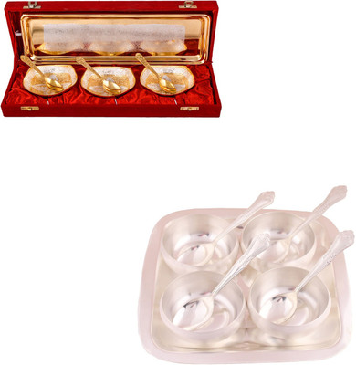 G S Museum Silver & Gold Plated 3 Heavy Square Bowl with Spoon and Tray and 3.5" Met Finish 4 Bowl Set with Rectangle Tray Bowl Spoon Tray Serving Set(Pack of 16)
G S Museum Silver & Gold Plated 3 Heavy Square Bowl with Spoon and Tray and 3.5" Met Finish 4 Bowl Set with Rectangle Tray Bowl Spoon Tray Serving Set(Pack of 16)
