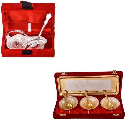 G S Museum Mini Duck Tray with Spoon and Silver & Gold Plated 3 Heavy Flower Bowl with Spoon and Tray Bowl Spoon Tray Serving Set
G S Museum Mini Duck Tray with Spoon and Silver & Gold Plated 3 Heavy Flower Bowl with Spoon and Tray Bowl Spoon Tray Serving Set