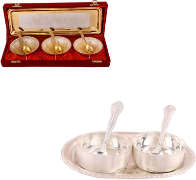 G S Museum Silver & Gold Plated 3 Heavy Flower Bowl with Spoon and Tray and Premium 2 Bowl Set with Oval Tray Bowl Spoon Tray Serving Set(Pack of 12)
G S Museum Silver & Gold Plated 3 Heavy Flower Bowl with Spoon and Tray and Premium 2 Bowl Set with Oval Tray Bowl Spoon Tray Serving Set(Pack of 12)