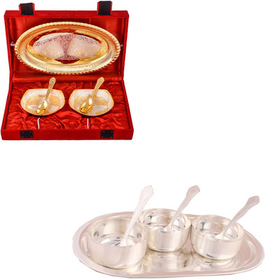 G S Museum Silver & Gold Plated 2 Heavy Square Bowl with Spoon and Tray and 3 Premium Bowl Set with Oval Tray Bowl Spoon Tray Serving Set
G S Museum Silver & Gold Plated 2 Heavy Square Bowl with Spoon and Tray and 3 Premium Bowl Set with Oval Tray Bowl Spoon Tray Serving Set