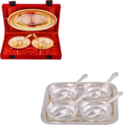 G S Museum Silver & Gold Plated 2 Heavy Dil Bowl with Spoon and Tray and 4 Square Bowl with Spoon and Tray Bowl Spoon Tray Serving Set
G S Museum Silver & Gold Plated 2 Heavy Dil Bowl with Spoon and Tray and 4 Square Bowl with Spoon and Tray Bowl Spoon Tray Serving Set