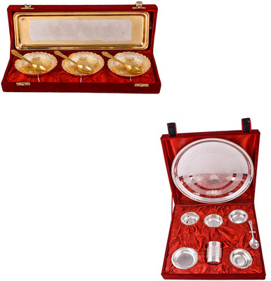 G S Museum Silver & Gold Plated 3 Heavy Dil Bowl with Spoon and Tray and Big Thali Set Bowl Spoon Tray Serving Set(Pack of 15)
G S Museum Silver & Gold Plated 3 Heavy Dil Bowl with Spoon and Tray and Big Thali Set Bowl Spoon Tray Serving Set(Pack of 15)