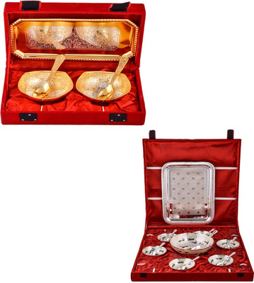 G S Museum Silver & Gold Plated 2 Mini Square Bowl with Spoon and Tray and Pudding Set Bowl Spoon Tray Serving Set
G S Museum Silver & Gold Plated 2 Mini Square Bowl with Spoon and Tray and Pudding Set Bowl Spoon Tray Serving Set