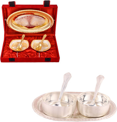 G S Museum Silver & Gold Plated 2 Heavy Square Bowl with Spoon and Tray and Premium 2 Bowl Set with Oval Tray Bowl Spoon Tray Serving Set
G S Museum Silver & Gold Plated 2 Heavy Square Bowl with Spoon and Tray and Premium 2 Bowl Set with Oval Tray Bowl Spoon Tray Serving Set