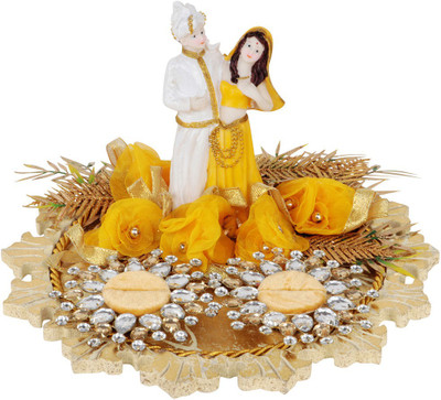 loopsnknots Wooden Decorative Platter(Yellow)