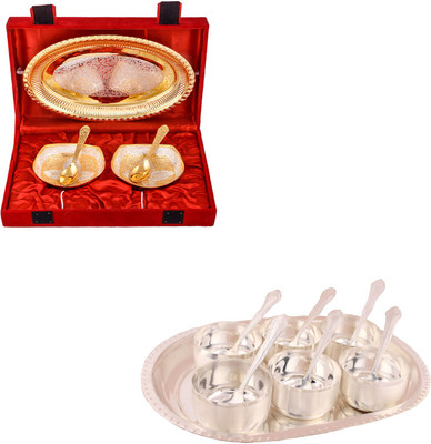 G S Museum Silver & Gold Plated 2 Heavy Square Bowl with Spoon and Tray and Premium 6 Bowl Set with Oval Tray Bowl Spoon Tray Serving Set
G S Museum Silver & Gold Plated 2 Heavy Square Bowl with Spoon and Tray and Premium 6 Bowl Set with Oval Tray Bowl Spoon Tray Serving Set