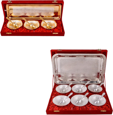 G S Museum Silver & Gold Plated 3 Heavy Square Bowl with Spoon and Tray and 6 Mor Bowl with Spoon and Tray Bowl Spoon Tray Serving Set(Pack of 20)
G S Museum Silver & Gold Plated 3 Heavy Square Bowl with Spoon and Tray and 6 Mor Bowl with Spoon and Tray Bowl Spoon Tray Serving Set(Pack of 20)