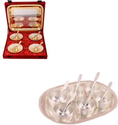 G S Museum Silver & Gold Plated 4 Heavy Flower Bowl with Spoon and Tray and 3" Met Finish 6 Bowl Set with Oval Tray Bowl Spoon Tray Serving Set(Pack of 22)
G S Museum Silver & Gold Plated 4 Heavy Flower Bowl with Spoon and Tray and 3" Met Finish 6 Bowl Set with Oval Tray Bowl Spoon Tray Serving Set(Pack of 22)