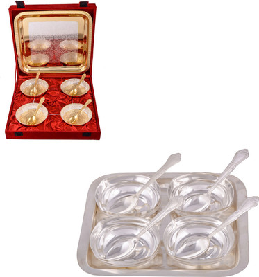 G S Museum Silver & Gold Plated 4 Heavy Flower Bowl with Spoon and Tray and 4 Square Bowl with Spoon and Tray Bowl Spoon Tray Serving Set(Pack of 18)
G S Museum Silver & Gold Plated 4 Heavy Flower Bowl with Spoon and Tray and 4 Square Bowl with Spoon and Tray Bowl Spoon Tray Serving Set(Pack of 18)