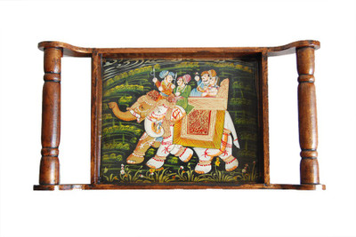 Chave Wooden Tray with curved handles and Rajasthani hand painting of sawari Wooden Decorative Platter(Brown)
Chave Wooden Tray with curved handles and Rajasthani hand painting of sawari Wooden Decorative Platter(Brown)