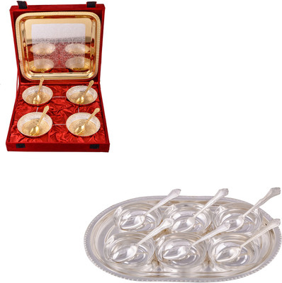 G S Museum Silver & Gold Plated 4 Heavy Flower Bowl with Spoon and Tray and 6 Square Bowl with Spoon and Tray Bowl Spoon Tray Serving Set(Pack of 22)
G S Museum Silver & Gold Plated 4 Heavy Flower Bowl with Spoon and Tray and 6 Square Bowl with Spoon and Tray Bowl Spoon Tray Serving Set(Pack of 22)