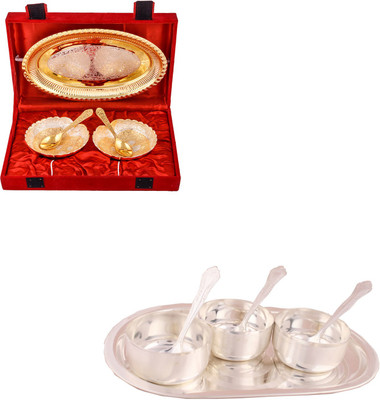 G S Museum Silver & Gold Plated 2 Heavy Dil Bowl with Spoon and Tray and 3 Premium Bowl Set with Oval Tray Bowl Spoon Tray Serving Set
G S Museum Silver & Gold Plated 2 Heavy Dil Bowl with Spoon and Tray and 3 Premium Bowl Set with Oval Tray Bowl Spoon Tray Serving Set