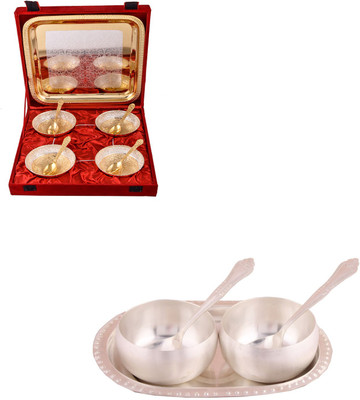 G S Museum Silver & Gold Plated 4 Heavy Flower Bowl with Spoon and Tray and 3.5" Met Finish 2 Bowl Set with Oval Tray Bowl Spoon Tray Serving Set(Pack of 14)
G S Museum Silver & Gold Plated 4 Heavy Flower Bowl with Spoon and Tray and 3.5" Met Finish 2 Bowl Set with Oval Tray Bowl Spoon Tray Serving Set(Pack of 14)
