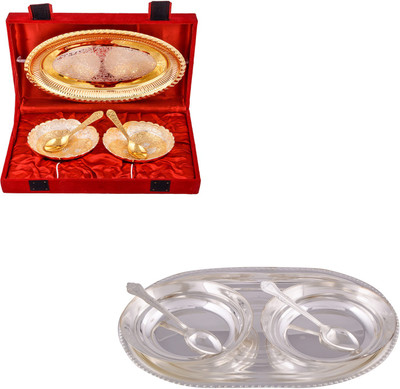 G S Museum Silver & Gold Plated 2 Heavy Dil Bowl with Spoon and Tray and 2 6" Bowl with Spoon and Tray Bowl Spoon Tray Serving Set
G S Museum Silver & Gold Plated 2 Heavy Dil Bowl with Spoon and Tray and 2 6" Bowl with Spoon and Tray Bowl Spoon Tray Serving Set