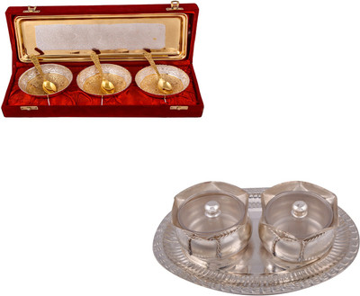 G S Museum Silver & Gold Plated 3 Heavy Flower Bowl with Spoon and Tray and 2 Big Tai Loti Set Bowl Spoon Tray Serving Set
G S Museum Silver & Gold Plated 3 Heavy Flower Bowl with Spoon and Tray and 2 Big Tai Loti Set Bowl Spoon Tray Serving Set