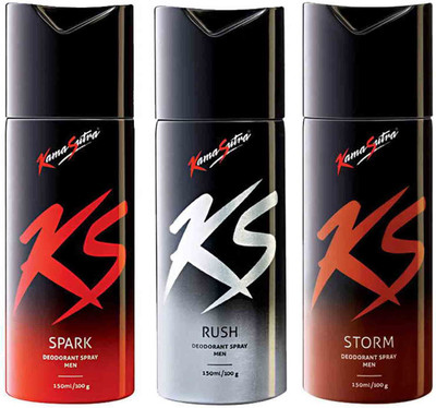 KamaSutra Spark, Rush, Storm Perfume Body Spray - For Men(150 ml, Pack of 3)