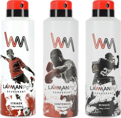 LAWMAN PG3 Striker,, Winger , Contender Deodorant Spray - For Men(210 ml, Pack of 3)
LAWMAN PG3 Striker,, Winger , Contender Deodorant Spray - For Men(210 ml, Pack of 3)