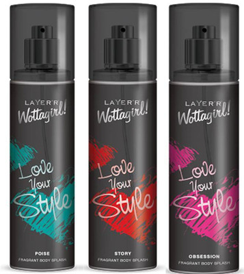Layer'r Poise,Story,Obsission Fragrant Deodorant Spray - For Women(135 ml, Pack of 3)
Layer'r Poise,Story,Obsission Fragrant Deodorant Spray - For Women(135 ml, Pack of 3)