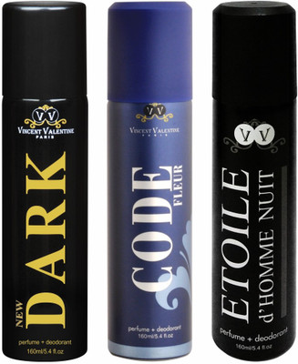 Vincent Valentine Paris Set of Dark, Code Fleur & Etoile de Homme Nuit Deodorant Spray - For Men & Women(480 ml, Pack of 3)
Vincent Valentine Paris Set of Dark, Code Fleur & Etoile de Homme Nuit Deodorant Spray - For Men & Women(480 ml, Pack of 3)