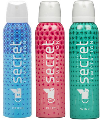 Secret Temptation Body Deodorant Pack Of 3 ( Wink, Flirt & Crush ) Deodorant Spray - For Women(450 ml, Pack of 3)
Secret Temptation Body Deodorant Pack Of 3 ( Wink, Flirt & Crush ) Deodorant Spray - For Women(450 ml, Pack of 3)
