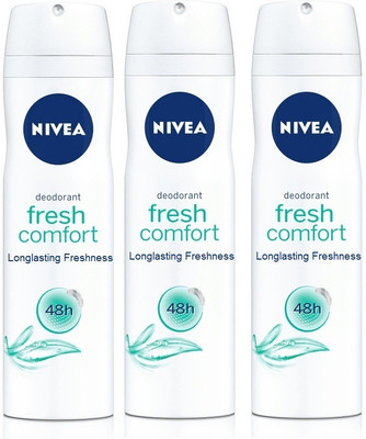 Nivea Fresh Comfort 48h Longlasting Freshness ( Pack of 3 ) Deodorant Spray - For Men & Women(150 ml, Pack of 3)
Nivea Fresh Comfort 48h Longlasting Freshness ( Pack of 3 ) Deodorant Spray - For Men & Women(150 ml, Pack of 3)