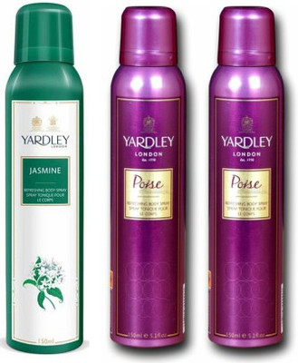 Yardley London Jasmine & Poise Body Spray - For Women(450 ml, Pack of 3)