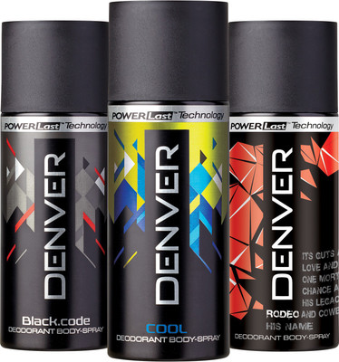 Denver Black Code, Cool and Ro Deo Combo (Pack of 3) Deodorant Spray - For Men(450 ml, Pack of 3)
Denver Black Code, Cool and Ro Deo Combo (Pack of 3) Deodorant Spray - For Men(450 ml, Pack of 3)