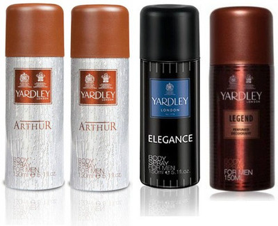 Yardley London Arthur & Elegance & Legend Body Spray - For Men(600 ml, Pack of 4)
Yardley London Arthur & Elegance & Legend Body Spray - For Men(600 ml, Pack of 4)