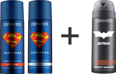 Denver Superman Power & Strength and Batman Knight Warrior Deodorant Spray - For Men(450 ml, Pack of 3)
Denver Superman Power & Strength and Batman Knight Warrior Deodorant Spray - For Men(450 ml, Pack of 3)