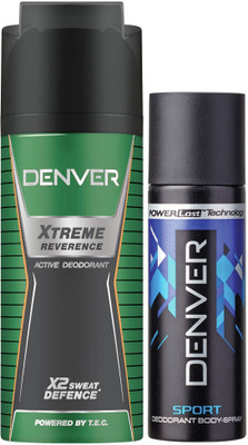 Denver Deo Extreme Reverence 150 Ml & Sports Nano 50 ml Deodorant Spray - For Men(200 ml, Pack of 2)
Denver Deo Extreme Reverence 150 Ml & Sports Nano 50 ml Deodorant Spray - For Men(200 ml, Pack of 2)