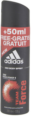 ADIDAS Team Force - 24h Fresh Power + 50 ml Free.Gratis Gratuit Deodorant Spray - For Men(200 ml)
ADIDAS Team Force - 24h Fresh Power + 50 ml Free.Gratis Gratuit Deodorant Spray - For Men(200 ml)