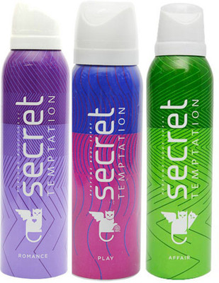 Secret Temptation Secret Temptation Pack Of 3 ( Affair, Romance & Play ) Perfume Body Spray - For Women(450 ml, Pack of 3)
Secret Temptation Secret Temptation Pack Of 3 ( Affair, Romance & Play ) Perfume Body Spray - For Women(450 ml, Pack of 3)