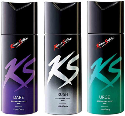 KamaSutra Dare, Rush, Urge Perfume Body Spray - For Men(150 ml, Pack of 3)