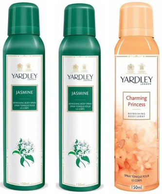 Yardley London Jasmine & Princess Body Spray - For Women(450 ml, Pack of 3)