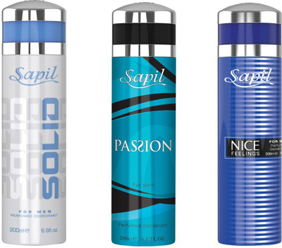 Sapil SOLID PASSION(M) NICE FEELING BLUECOMBO SET OF 3PCS Body Spray - For Men(200 ml, Pack of 3)
Sapil SOLID PASSION(M) NICE FEELING BLUECOMBO SET OF 3PCS Body Spray - For Men(200 ml, Pack of 3)