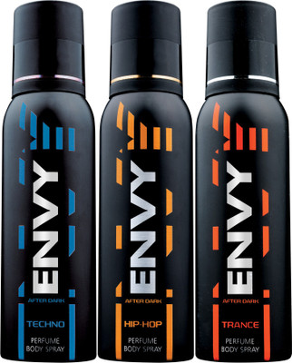 Envy Techno, Hip Hop & Trance Deo Combo (Pack of 3) Body Spray Body Spray - For Men(390 ml, Pack of 3)
Envy Techno, Hip Hop & Trance Deo Combo (Pack of 3) Body Spray Body Spray - For Men(390 ml, Pack of 3)